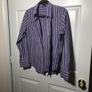 Lauren Ralph Lauren women striped purple white shirt, L